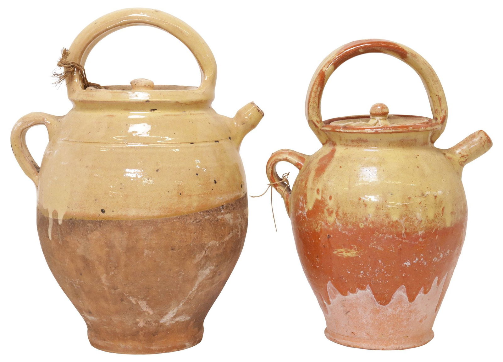 (2) FRENCH OCHRE-GLAZED EARTHENWARE WATER JUGS / CRUCHES (1 of 3)