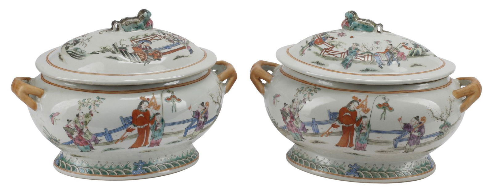 (2) CHINESE POLYCHROME PORCELAIN TUREENS & COVERS (1 of 6)