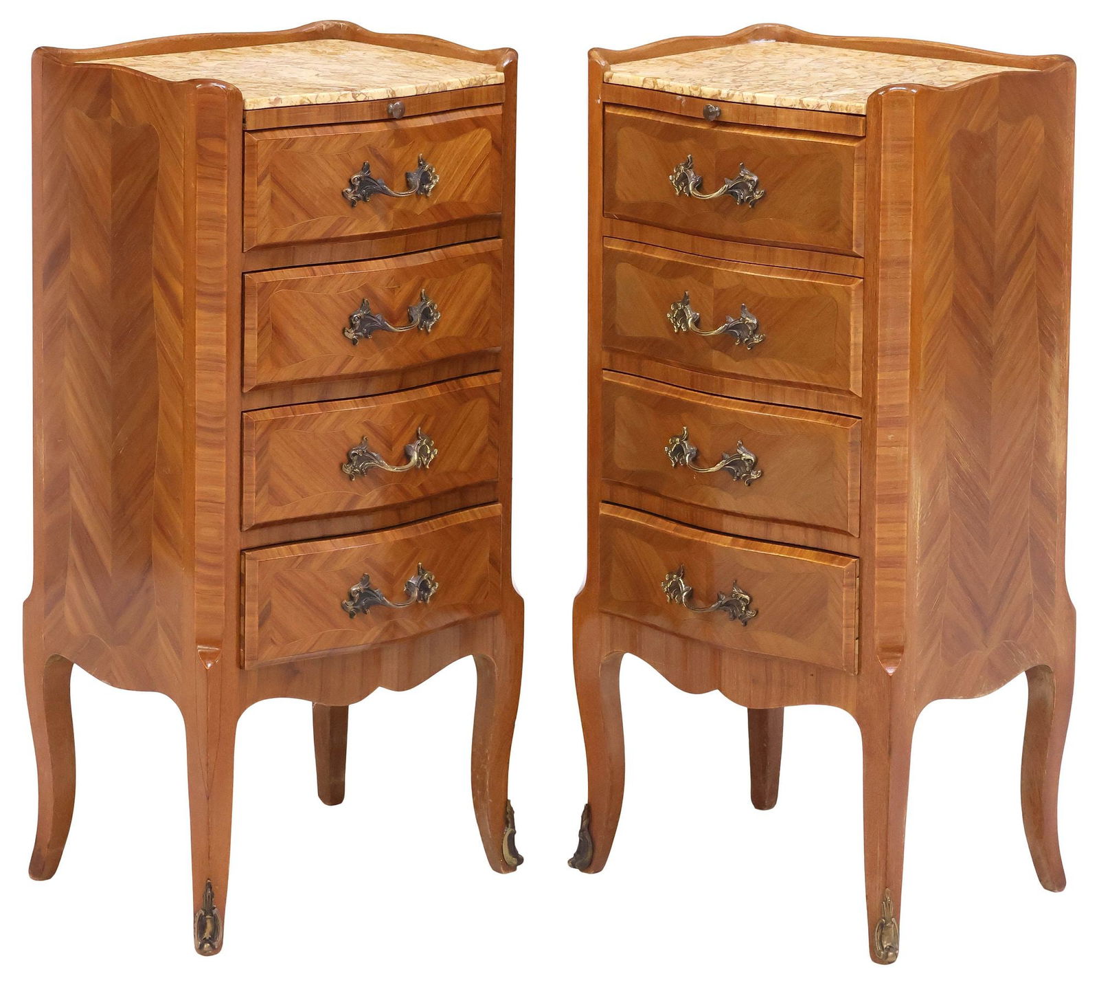 (2) TRANSITIONAL STYLE MARBLE-TOP MATCHED VENEER NIGHTSTANDS (1 of 5)
