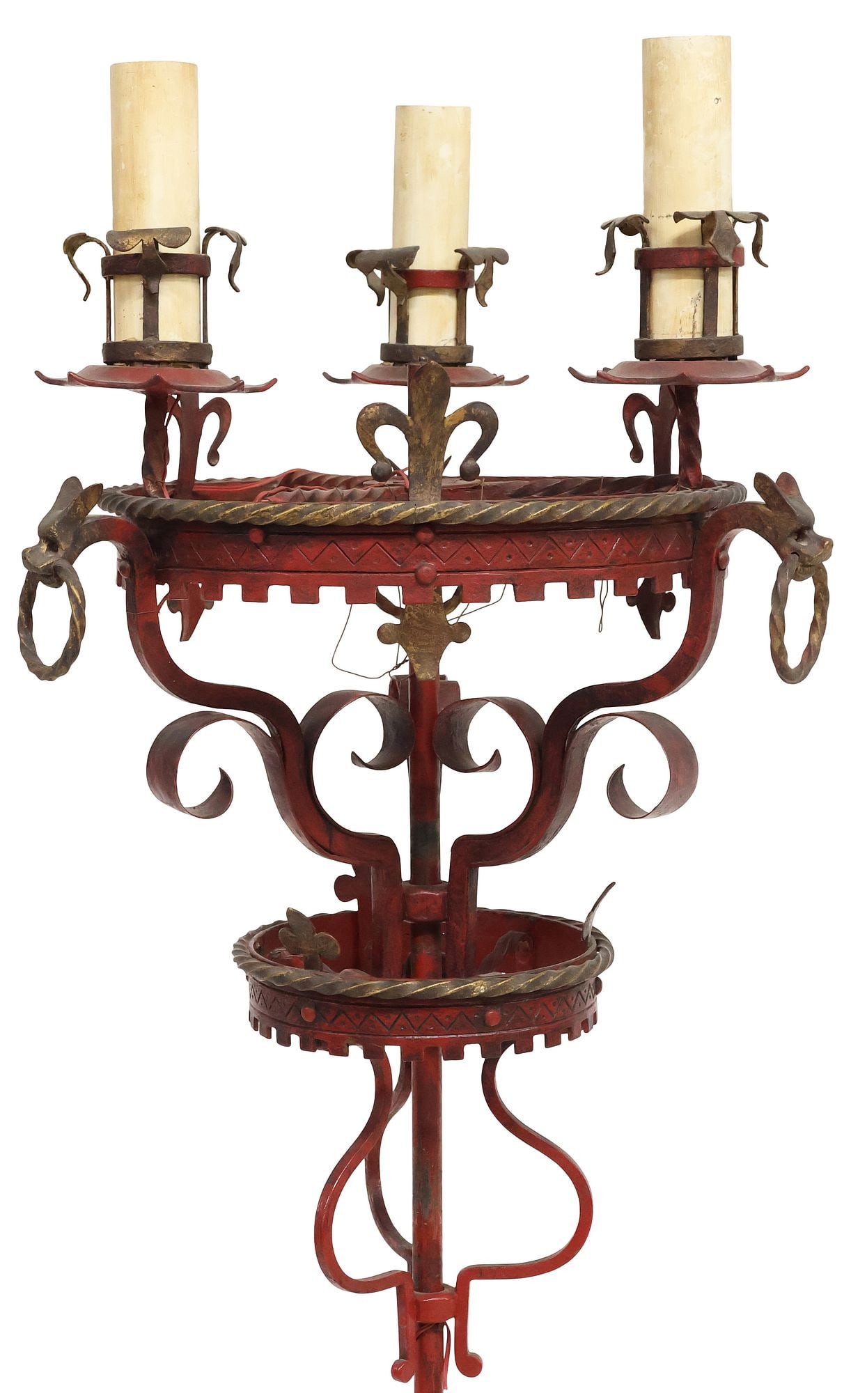 ITALIAN GAUDI STYLE WROUGHT IRON 3-LIGHT FLOOR LAMP, 73"H (1 of 6)