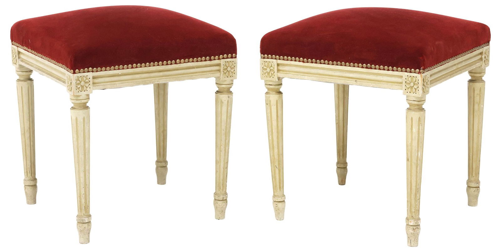 (2) FRENCH LOUIS XVI STYLE PAINTED & UPHOLSTERED STOOLS (1 of 3)