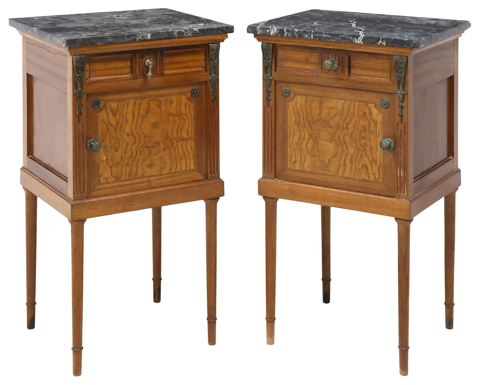 (2) LOUIS XVI STYLE MARBLE-TOP MAHOGANY NIGHTSTANDS (1 of 6)