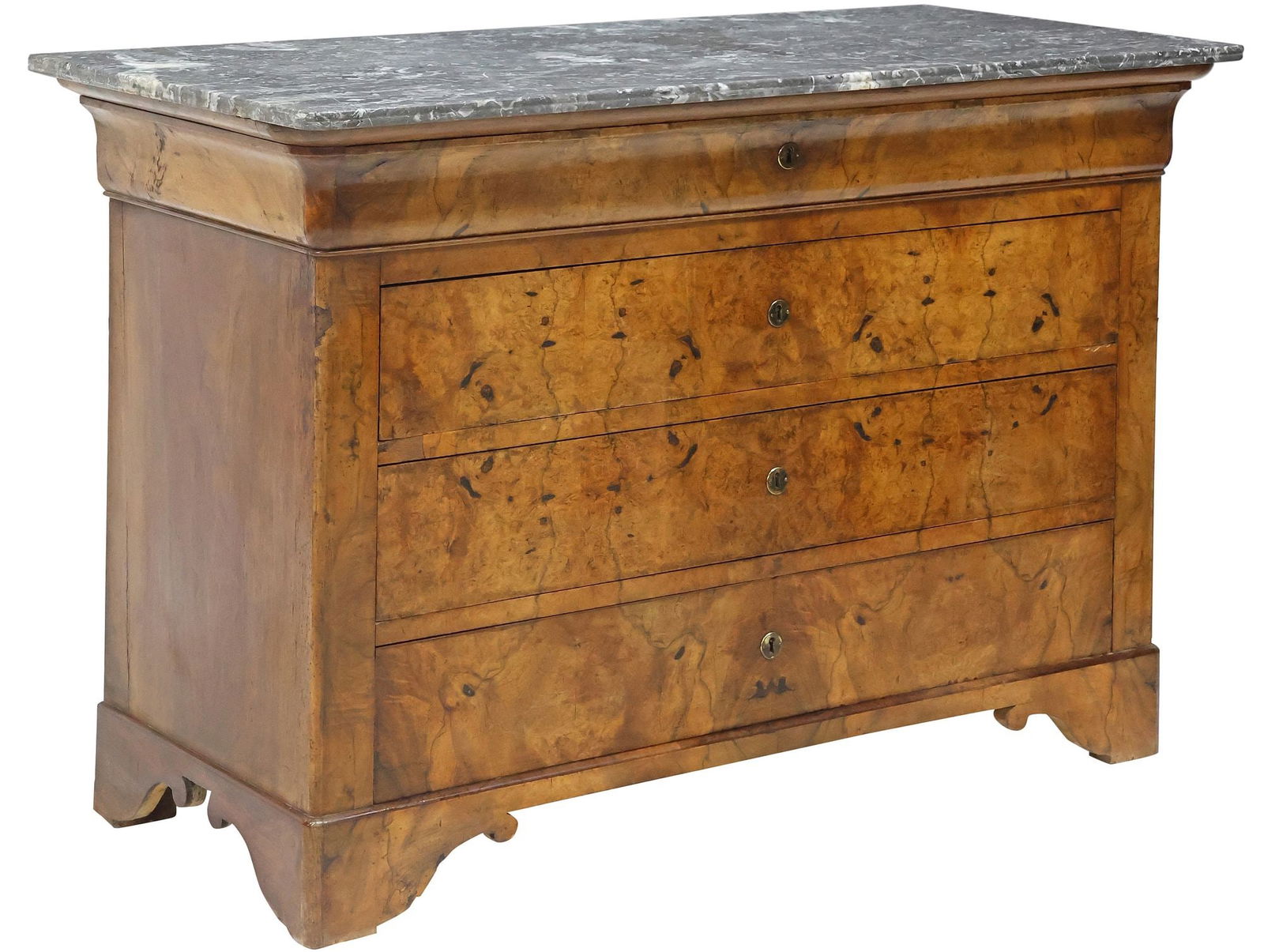 FRENCH LOUIS PHILIPPE PERIOD MARBLE-TOP BURLED WALNUT COMMODE (1 of 5)