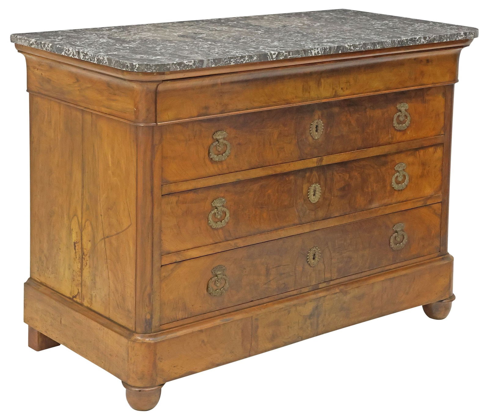 FRENCH LOUIS PHILIPPE MARBLE-TOP FIGURED WALNUT COMMODE (1 of 5)