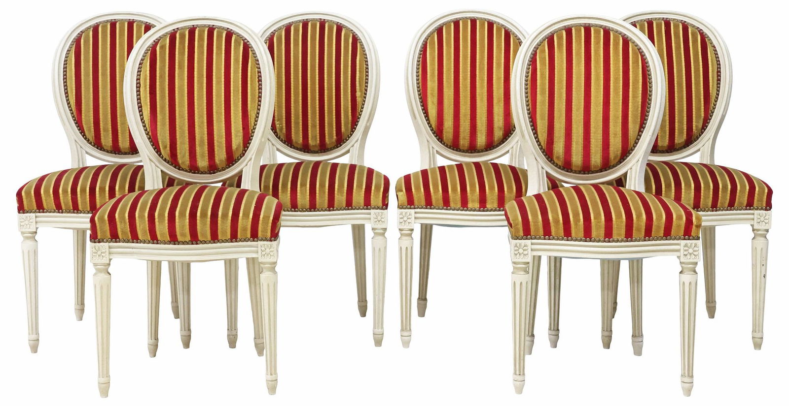 (6) FRENCH LOUIS XVI STYLE WHITE-PAINTED & UPHOLSTERED DINING CHAIRS (1 of 3)