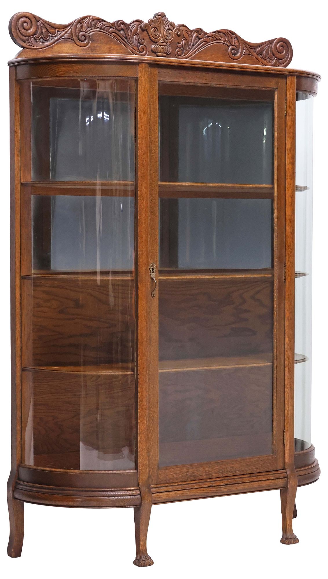 AMERICAN OAK CURVED GLASS DISPLAY CABINET (1 of 6)