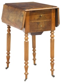 FRENCH LOUIS PHILIPPE PERIOD WALNUT DROP LEAF WORK / SEWING TABLE