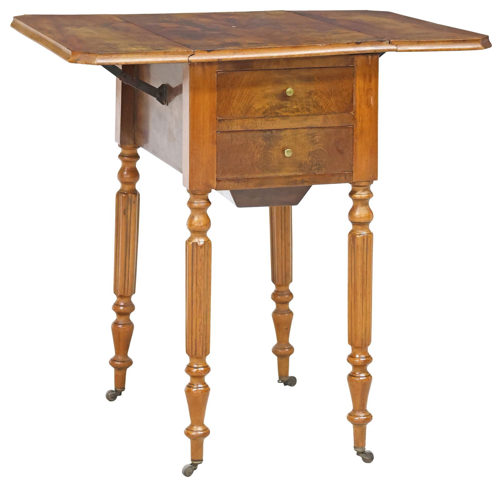 FRENCH LOUIS PHILIPPE PERIOD WALNUT DROP LEAF WORK / SEWING TABLE - 3