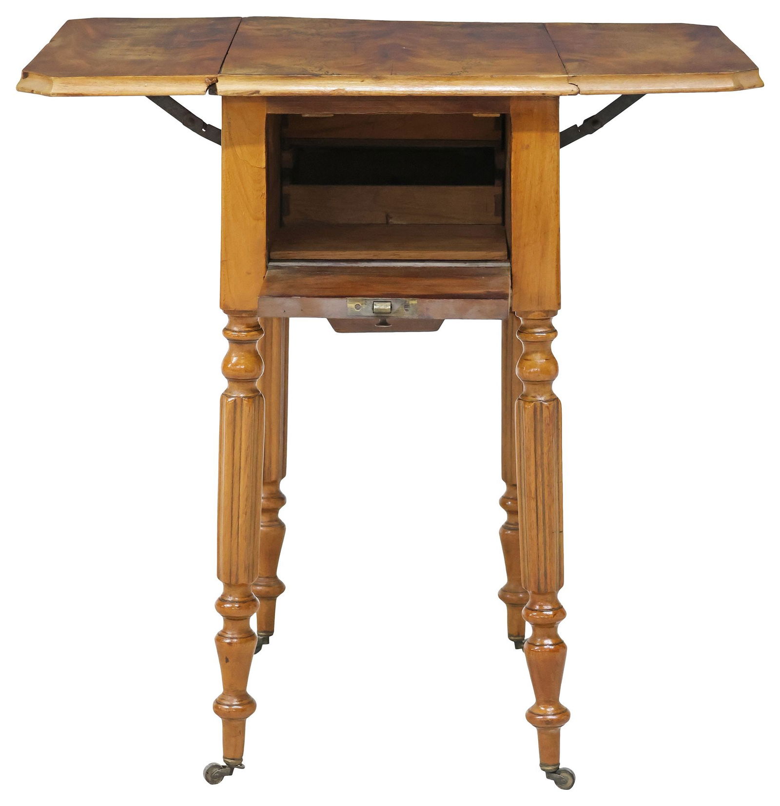 FRENCH LOUIS PHILIPPE PERIOD WALNUT DROP LEAF WORK / SEWING TABLE - 5