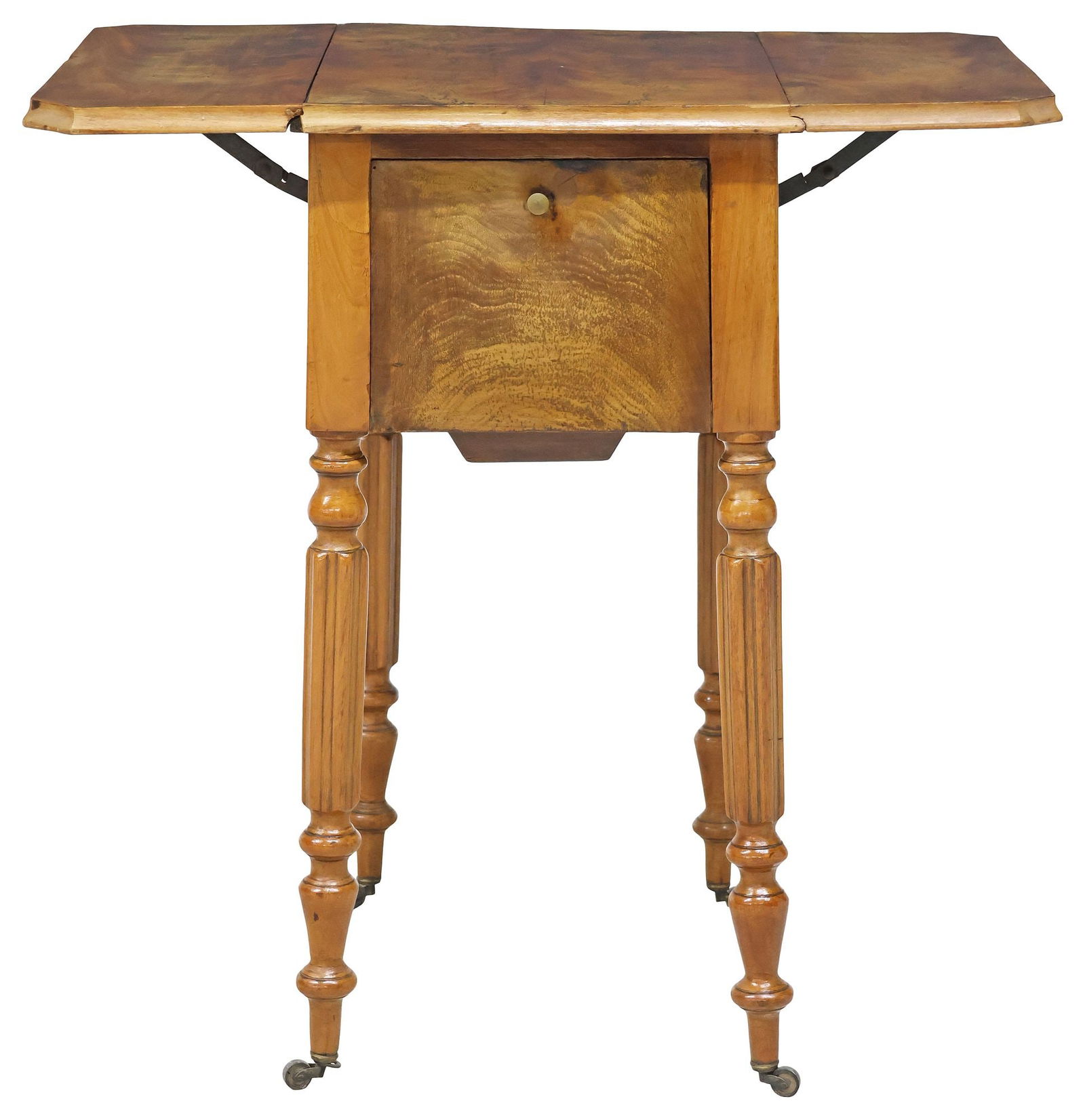 FRENCH LOUIS PHILIPPE PERIOD WALNUT DROP LEAF WORK / SEWING TABLE - 8