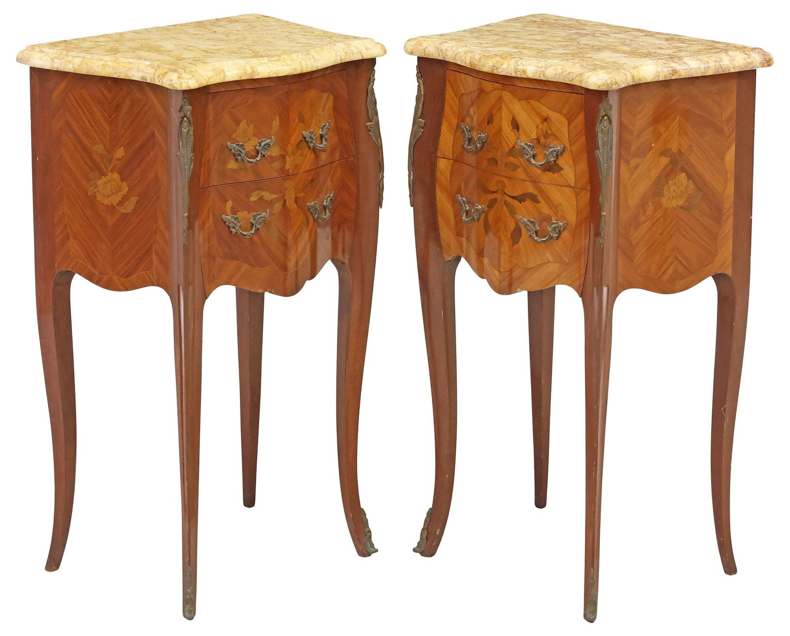 (2) FRENCH LOUIS XV MARBLE-TOP MARQUETRY NIGHTSTANDS (1 of 6)