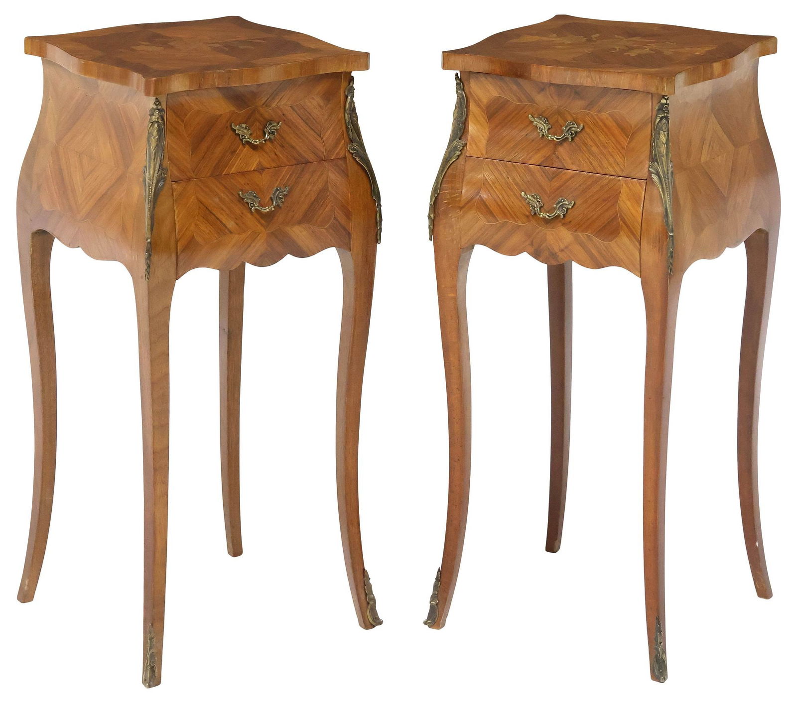 (2) FRENCH LOUIS XV STYLE MATCHED VENEER MARQUETRY NIGHTSTANDS (1 of 5)