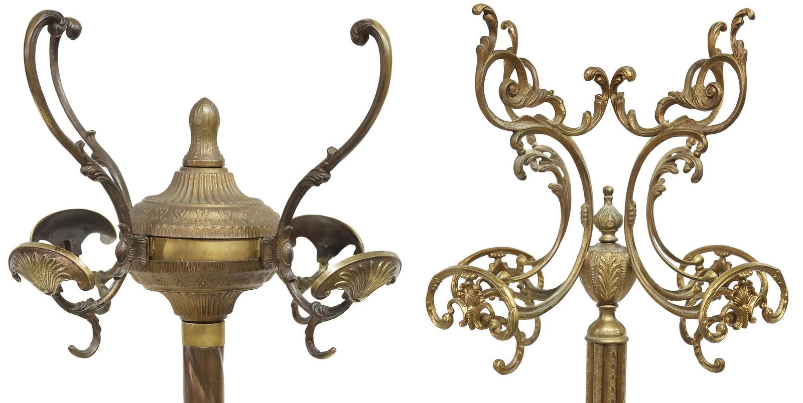 (2) ITALIAN SCROLLED GILT METAL STANDING HALL TREES, 1 W/ LOSS (1 of 7)