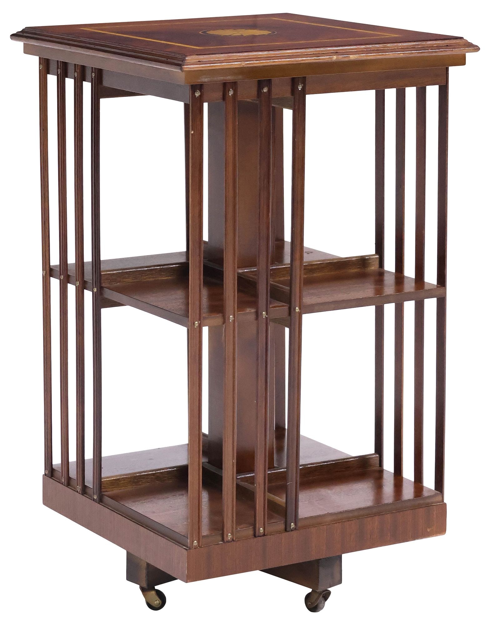 ENGLISH MAHOGANY & MARQUETRY ROTATING LIBRARY BOOKSTAND (1 of 4)