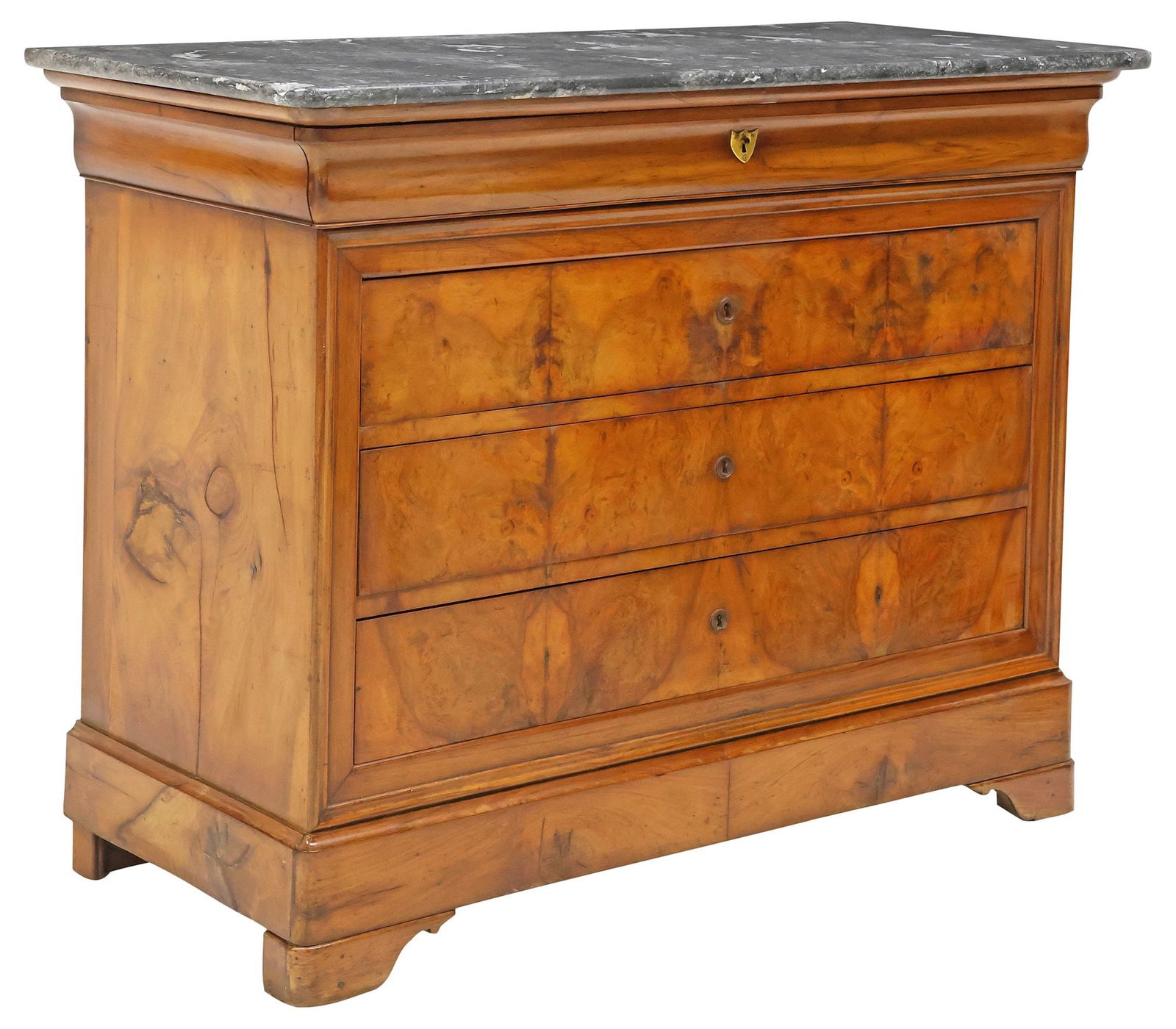 FRENCH LOUIS PHILIPPE PERIOD MARBLE-TOP FIGURED WALNUT COMMODE (1 of 5)