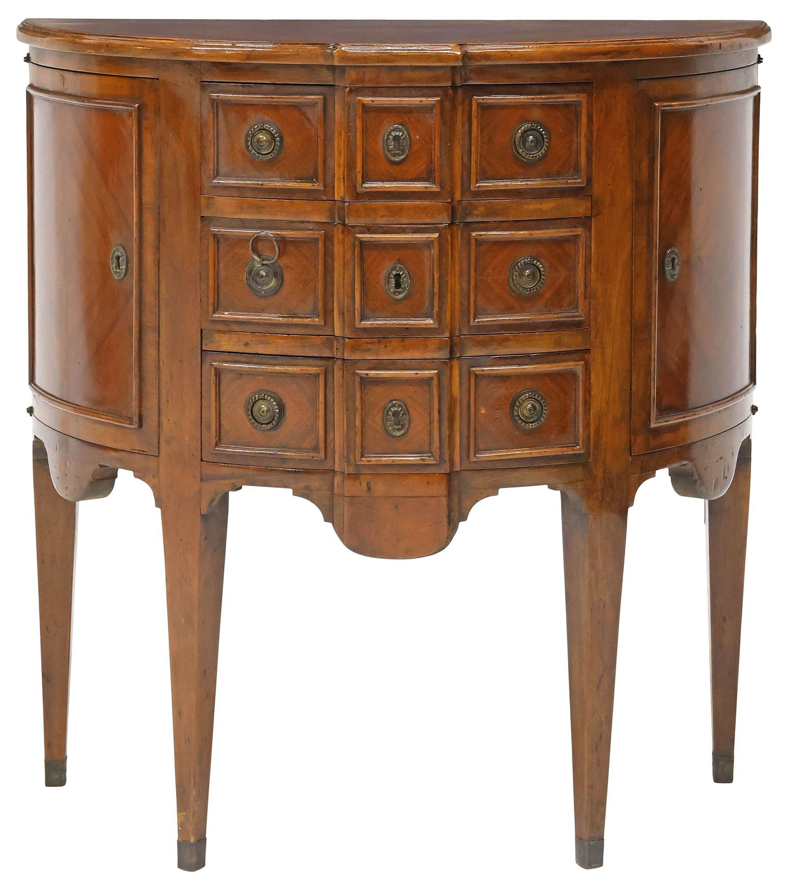 FRENCH NEOCLASSICAL STYLE MATCHED VENEER DEMILUNE COMMODE (1 of 5)