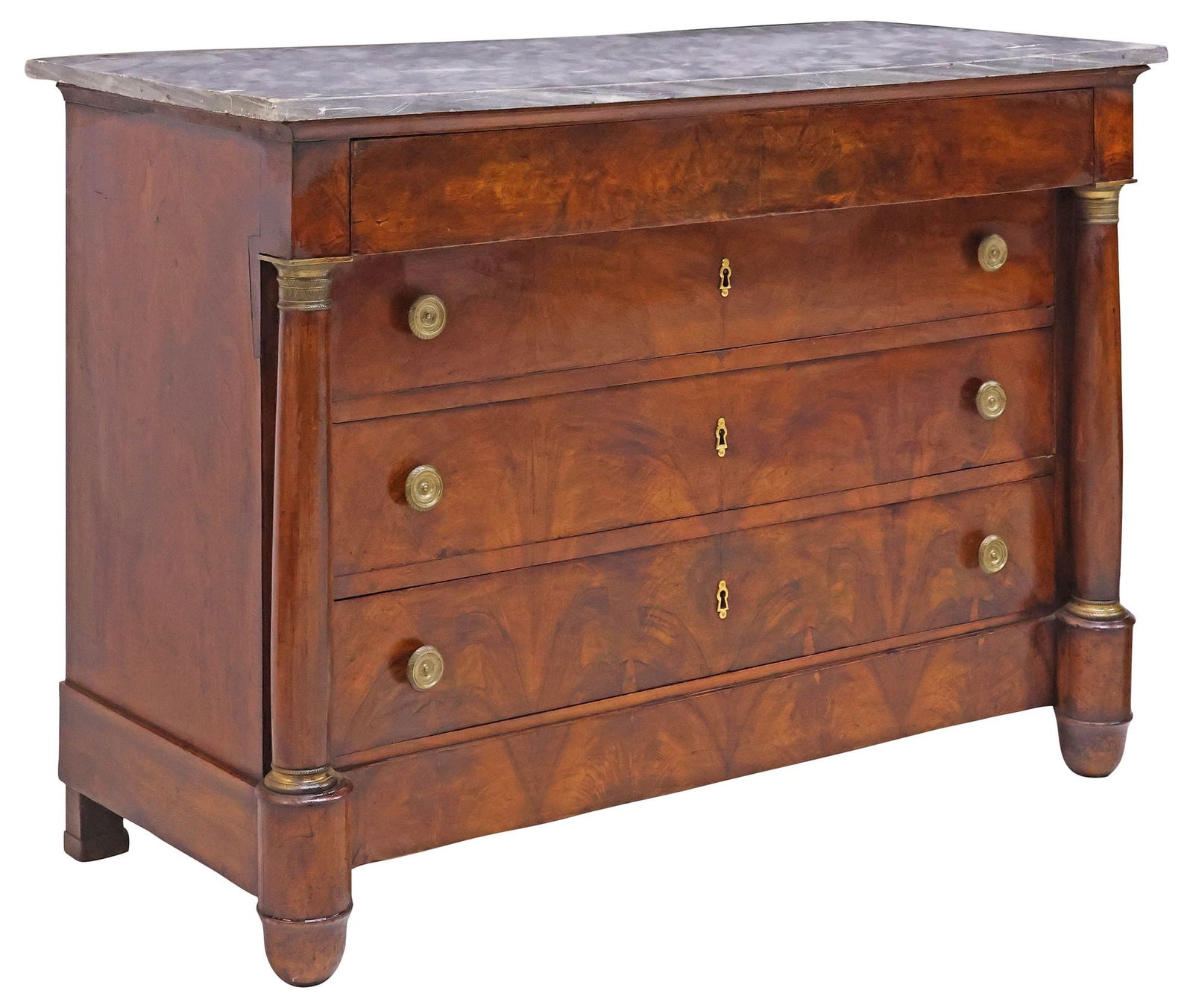 FRENCH EMPIRE PERIOD MARBLE-TOP FIGURED WALNUT COMMODE (1 of 5)