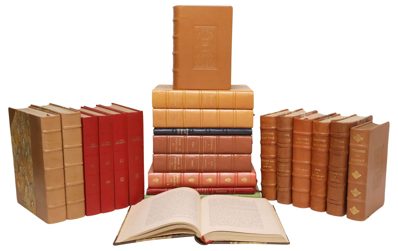 (22) FRENCH LEATHER-BOUND LIBRARY SHELF BOOKS, PERIODICALS & HISTORY (1 of 3)