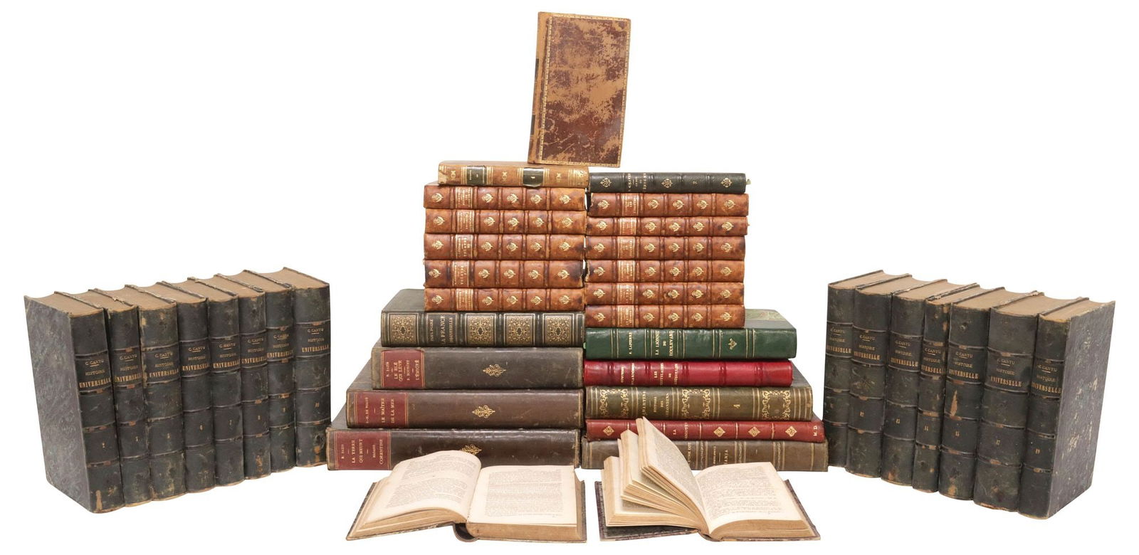 (40) FRENCH LEATHER-BOUND LIBRARY SHELF BOOKS, ACADEMIA & HISTORY (1 of 3)