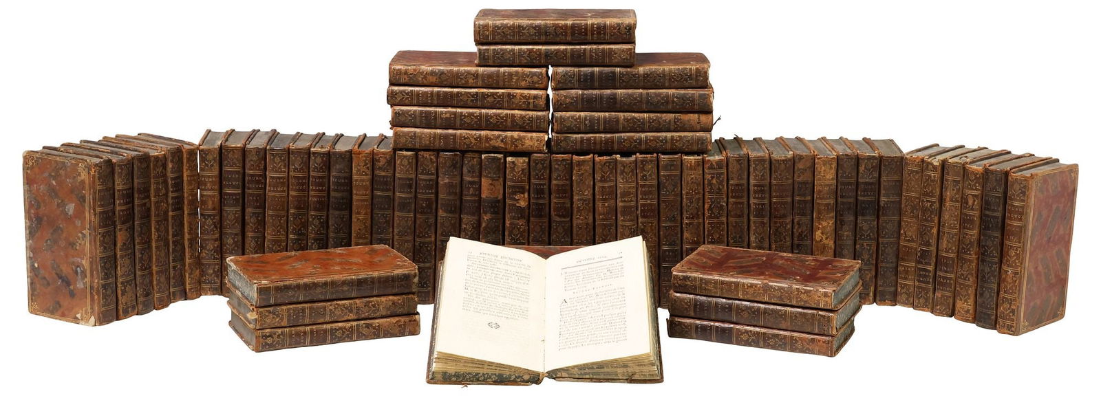 (64) FRENCH LEATHER-BOUND LIBRARY SHELF BOOKS, 'JOURNAL ENCYCLOPEDIQUE,' 18TH C. (1 of 3)