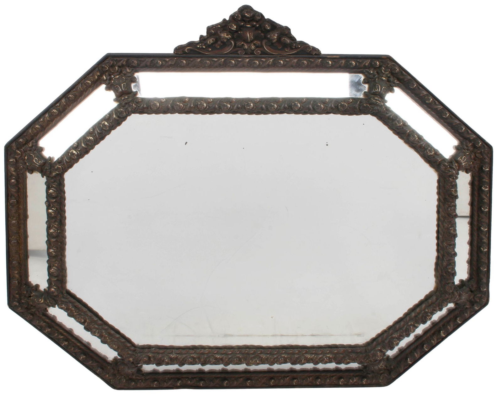 FLEMISH REPOUSSE FRAMED OCTAGONAL MARGINAL MIRROR - 2