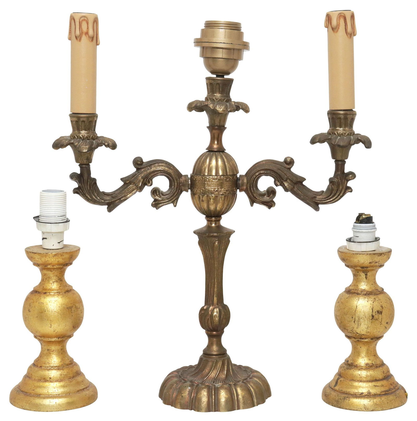 (3) ITALIAN GILTWOOD & GILT METAL CANDLESTICK-FORM TABLE LAMPS (1 of 5)
