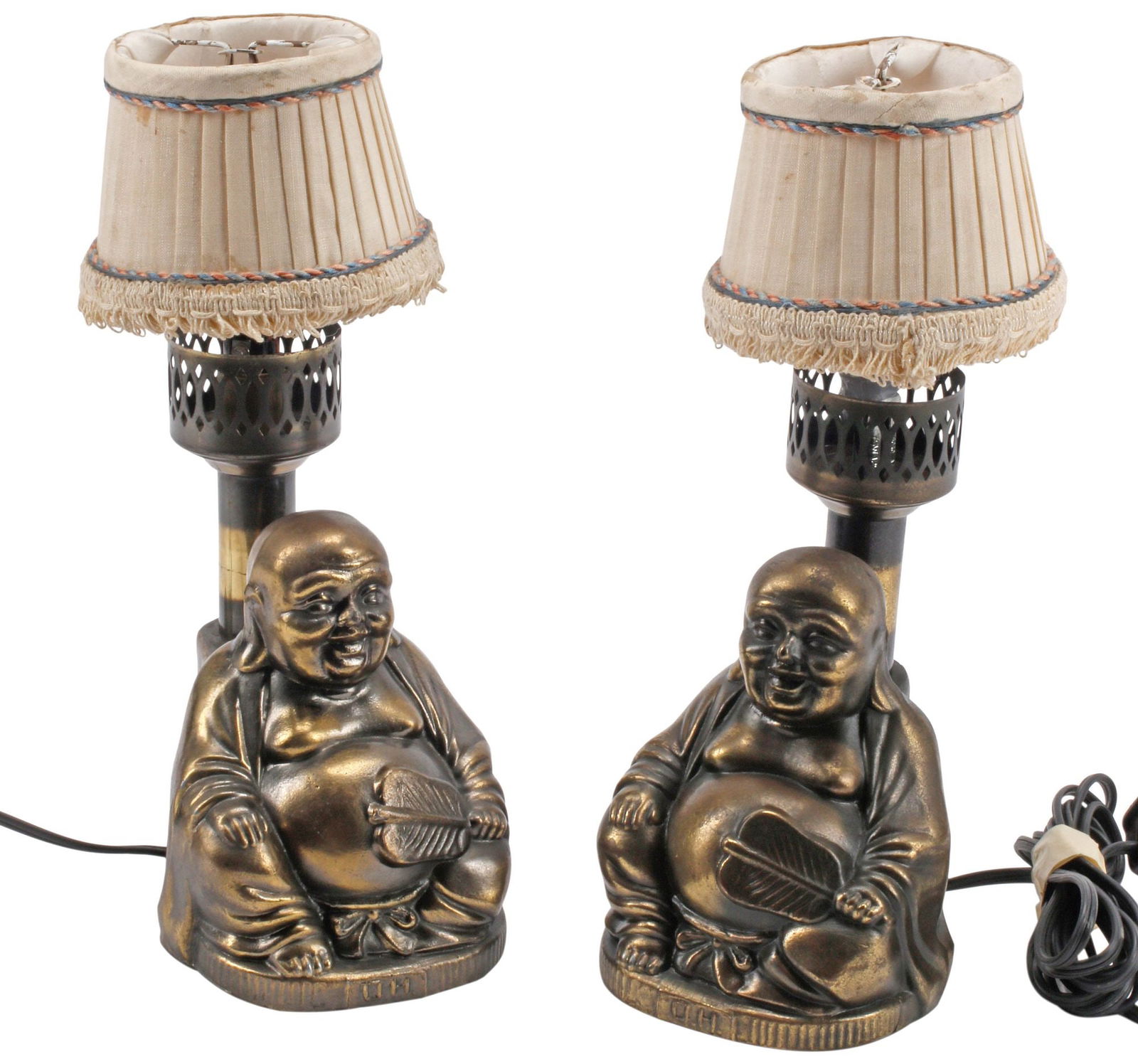 (2) CHINESE PATINATED BRONZE FIGURAL BUDDHA 1-LIGHT TABLE LAMPS (1 of 5)