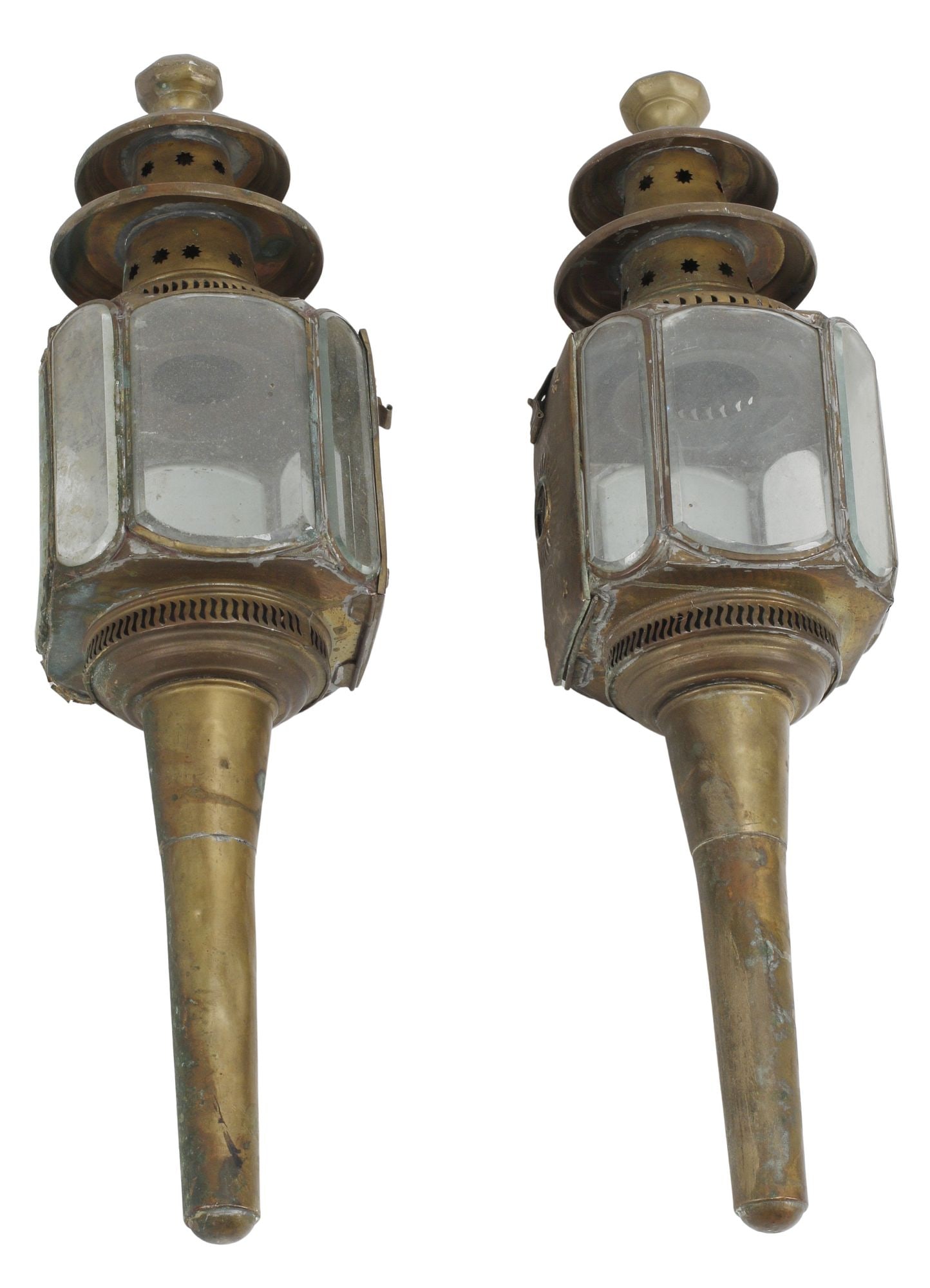 (2) BRASS & BEVELED GLASS CARRIAGE LANTERNS / LAMPS (1 of 4)