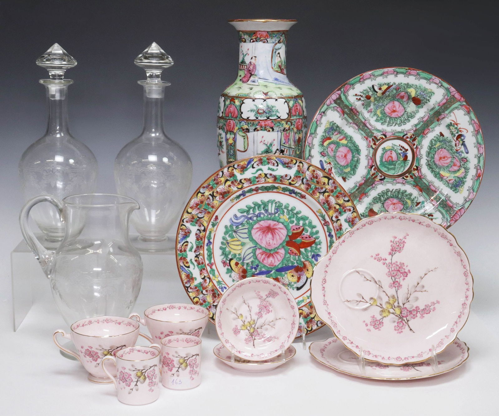 (14) ETCHED CRYSTAL DRINKWARE, CHINESE FAMILLE ROSE & ENGLISH BONE CHINA (1 of 8)