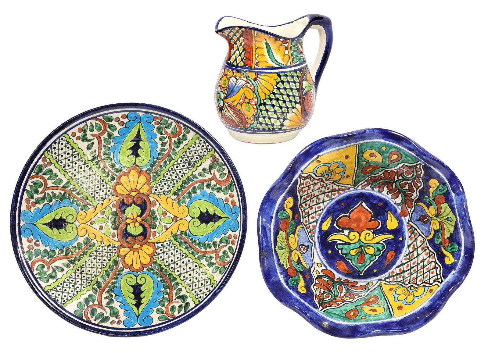 (3) TALAVERA POLYCHROME TABLEWARE POTTERY ITEMS, MEXICO (1 of 7)