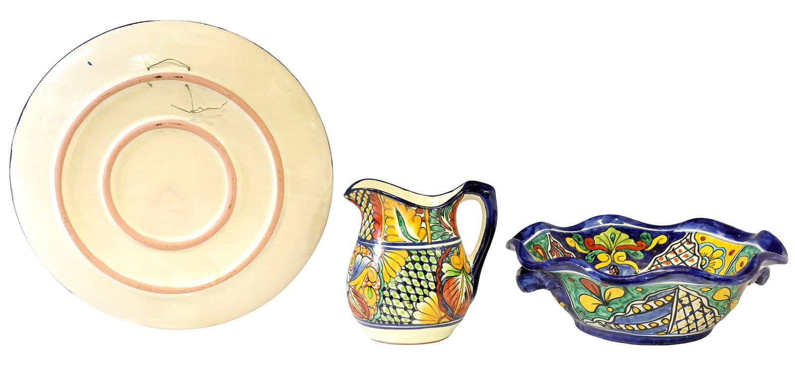 (3) TALAVERA POLYCHROME TABLEWARE POTTERY ITEMS, MEXICO - 3