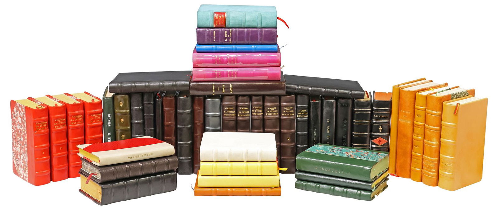 (47) FRENCH LEATHER-BOUND LIBRARY SHELF BOOKS, HISTORY & WAR SUBJECTS (1 of 4)