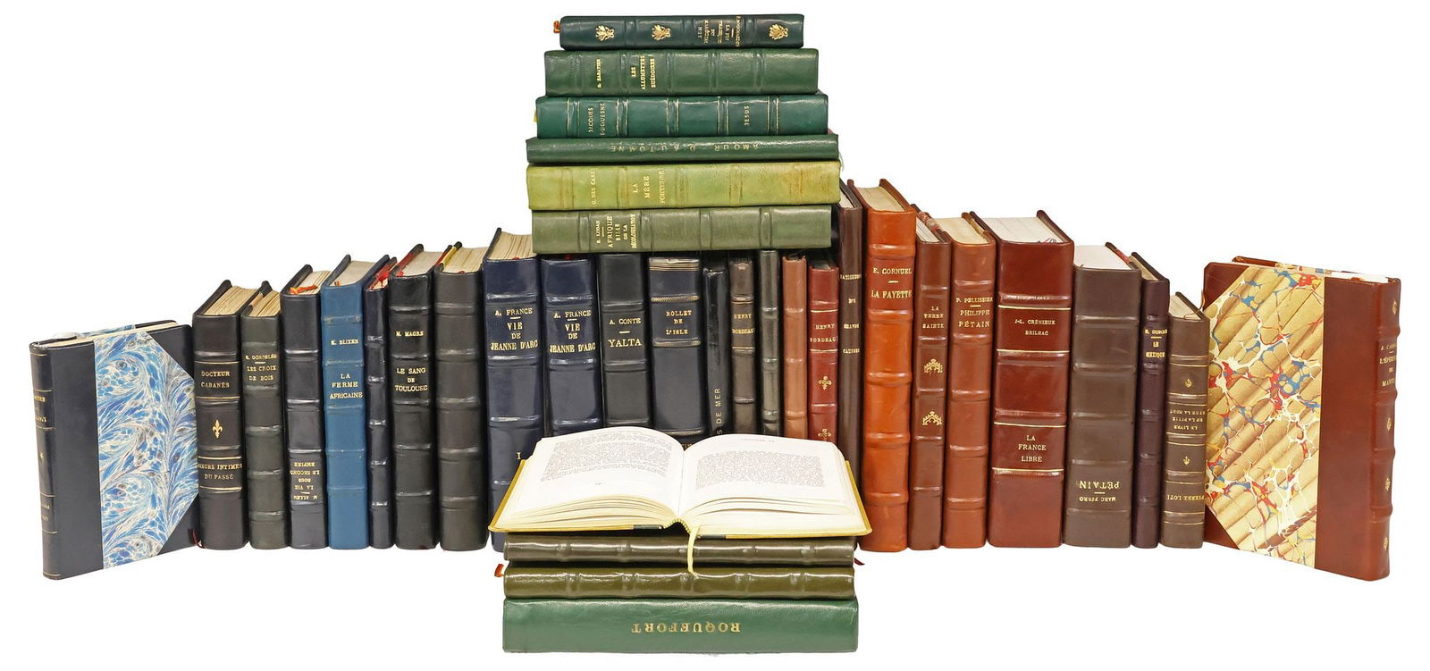 (36) FRENCH LEATHER-BOUND LIBRARY SHELF BOOKS, HISTORY SUBJECTS (1 of 4)