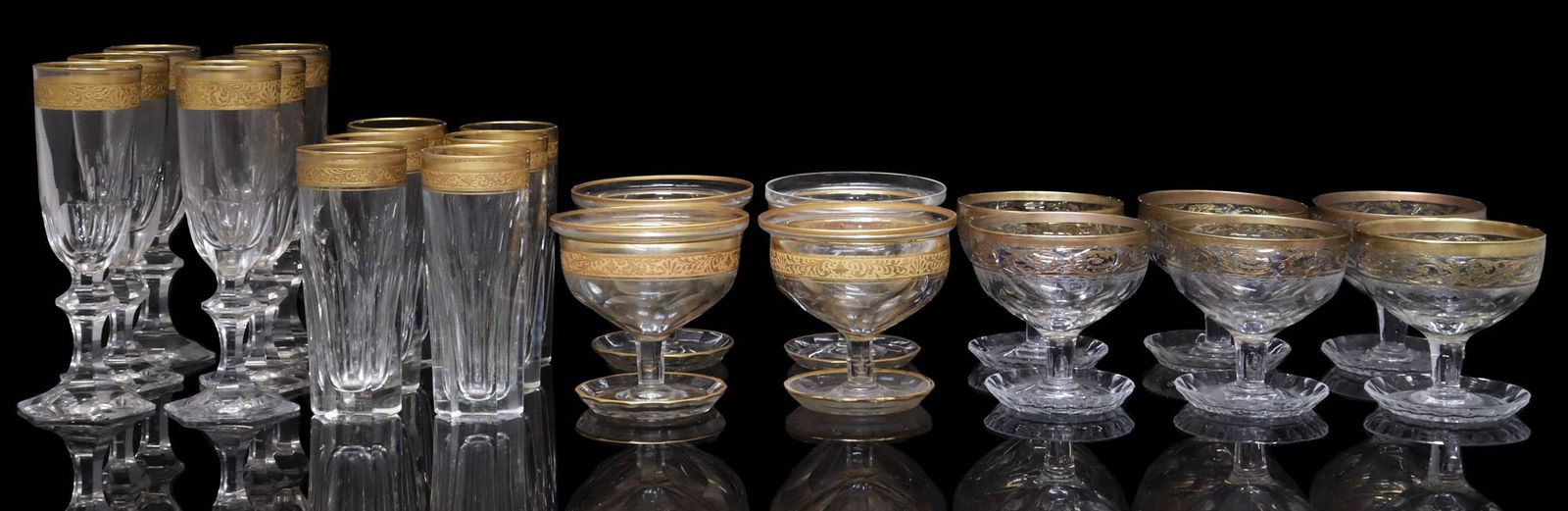 (22) PARCEL-GILT CUT CRYSTAL DRINKWARE, COUPES, FLUTES & TUMBLERS (1 of 3)
