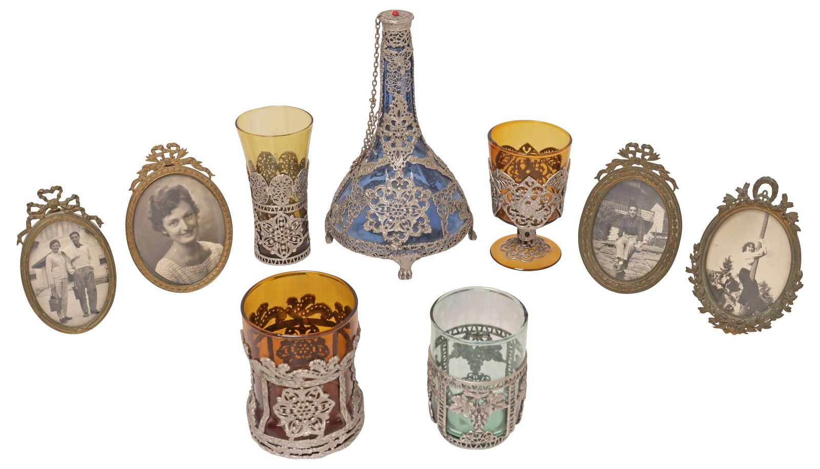 (9) METAL-MOUNTED TABLEWARE, DECANTER SET & PICTURE FRAMES (1 of 6)