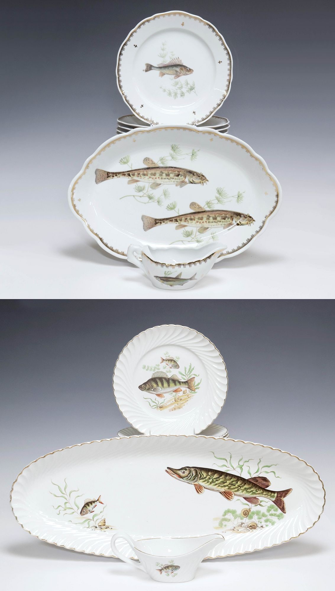 (2 SETS) LUNEVILLE & COULEUVRE FRENCH PORCELAIN FISH SERVICES (1 of 9)
