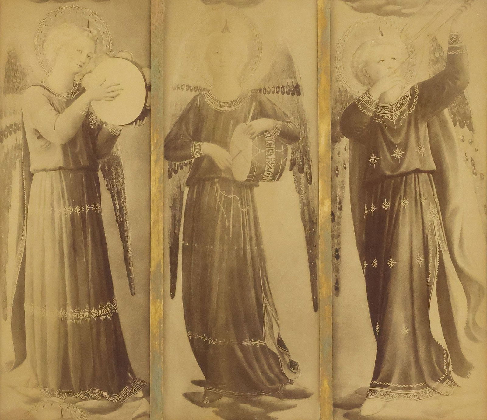 AFTER FRA ANGELICO (D. 1455) ITALIAN SCHOOL PRINT, 3 ANGELS & INSTRUMENTS (1 of 3)