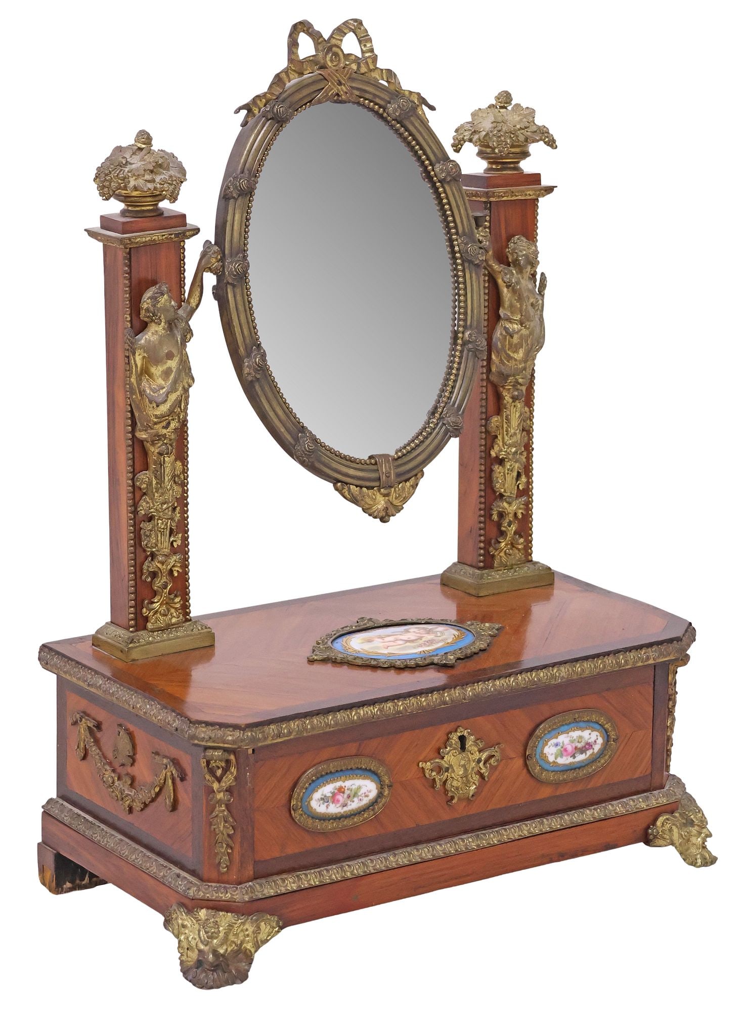 FRENCH LOUIS XV STYLE ORMOLU & PORCELAIN-MOUNTED DRESSING TABLE MIRROR (1 of 8)