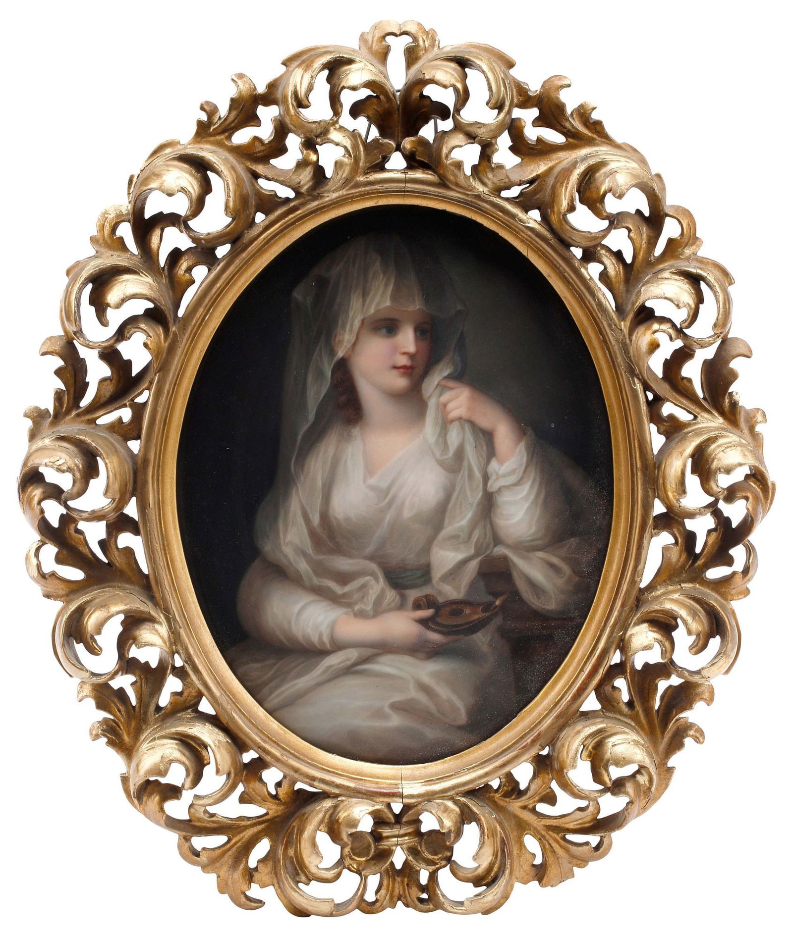 FRAMED KPM STYLE PAINTED PORCELAIN PLAQUE AFTER KAUFFMAN, VESTAL VIRGIN (1 of 7)