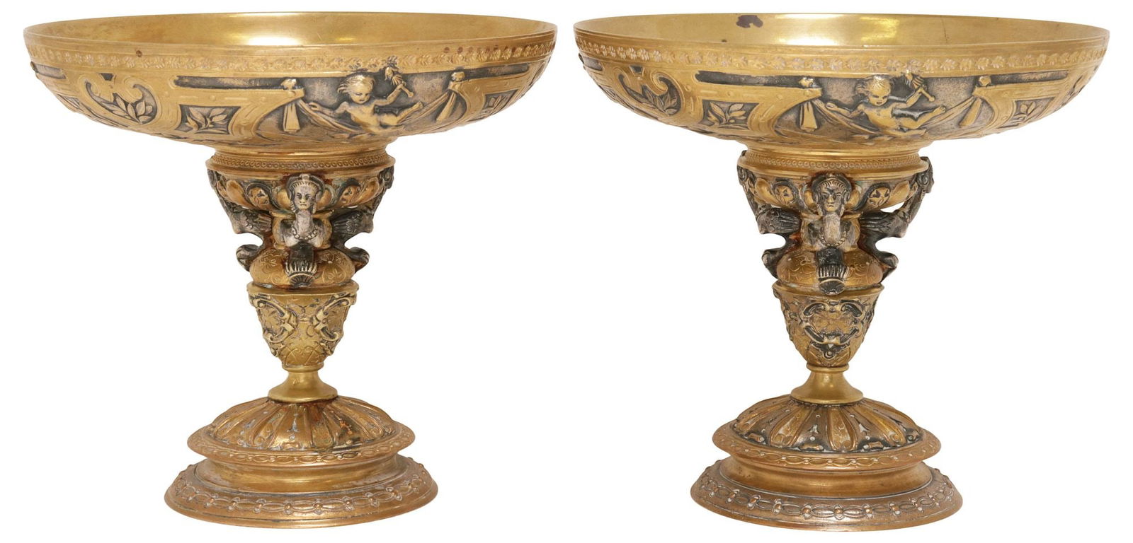 (2) EXCEPTIONAL NEOCLASSICAL STYLE BRONZE & SILVERED TAZZAS (1 of 7)