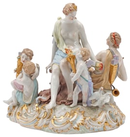 GERMAN KPM STYLE PORCELAIN FIGURAL GROUP, DIANA & ACTEON