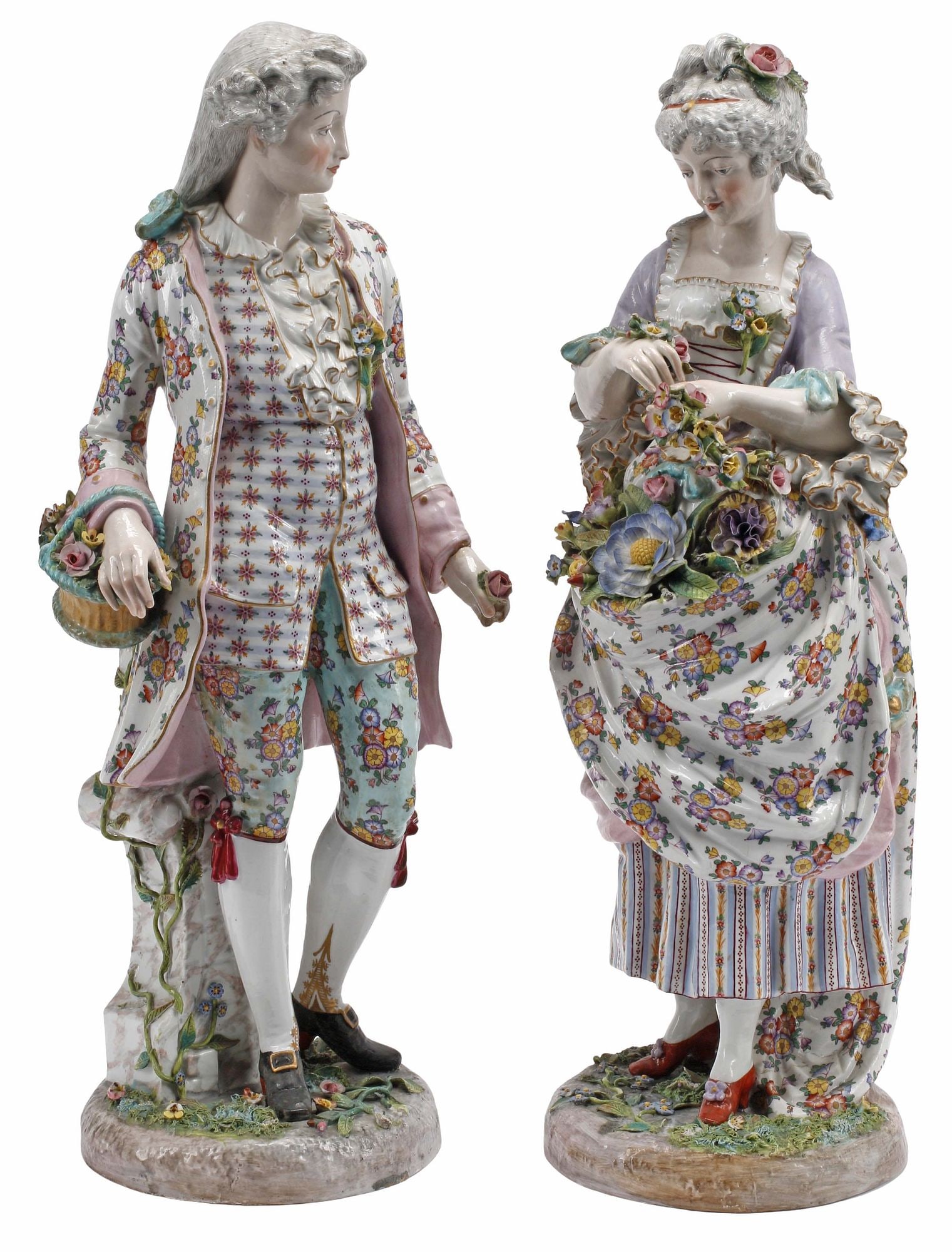 MEISSEN STYLE PARCEL-GILT PORCELAIN FIGURES, COURTING COUPLE (1 of 9)