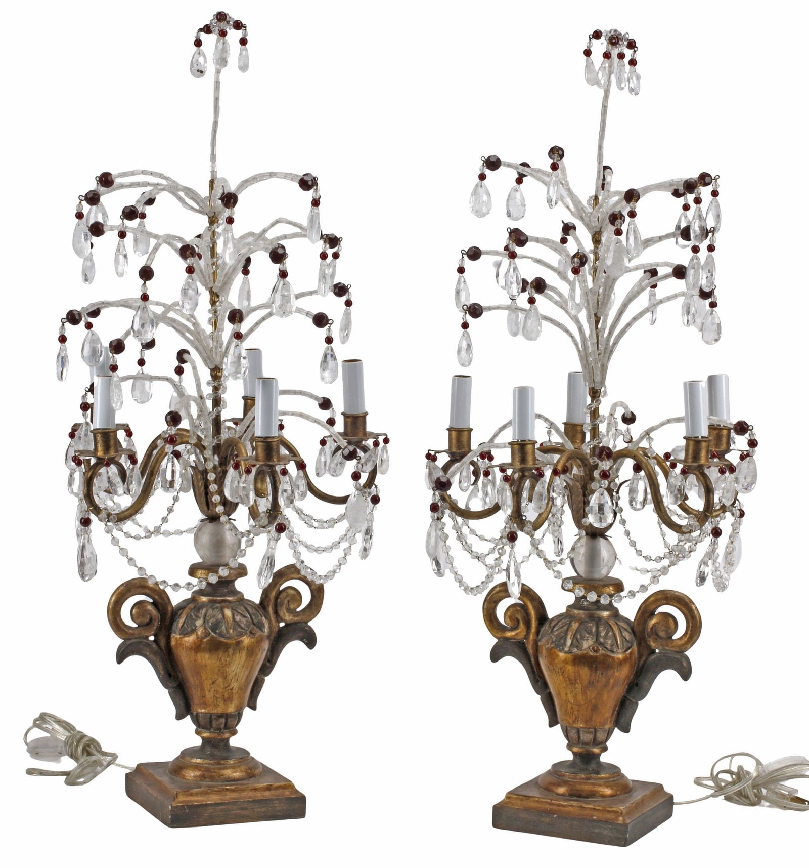 (2) NEOCLASSICAL STYLE GILTWOOD & ROCK CRYSTAL 5-LT GIRANDOLE LAMPS (1 of 5)