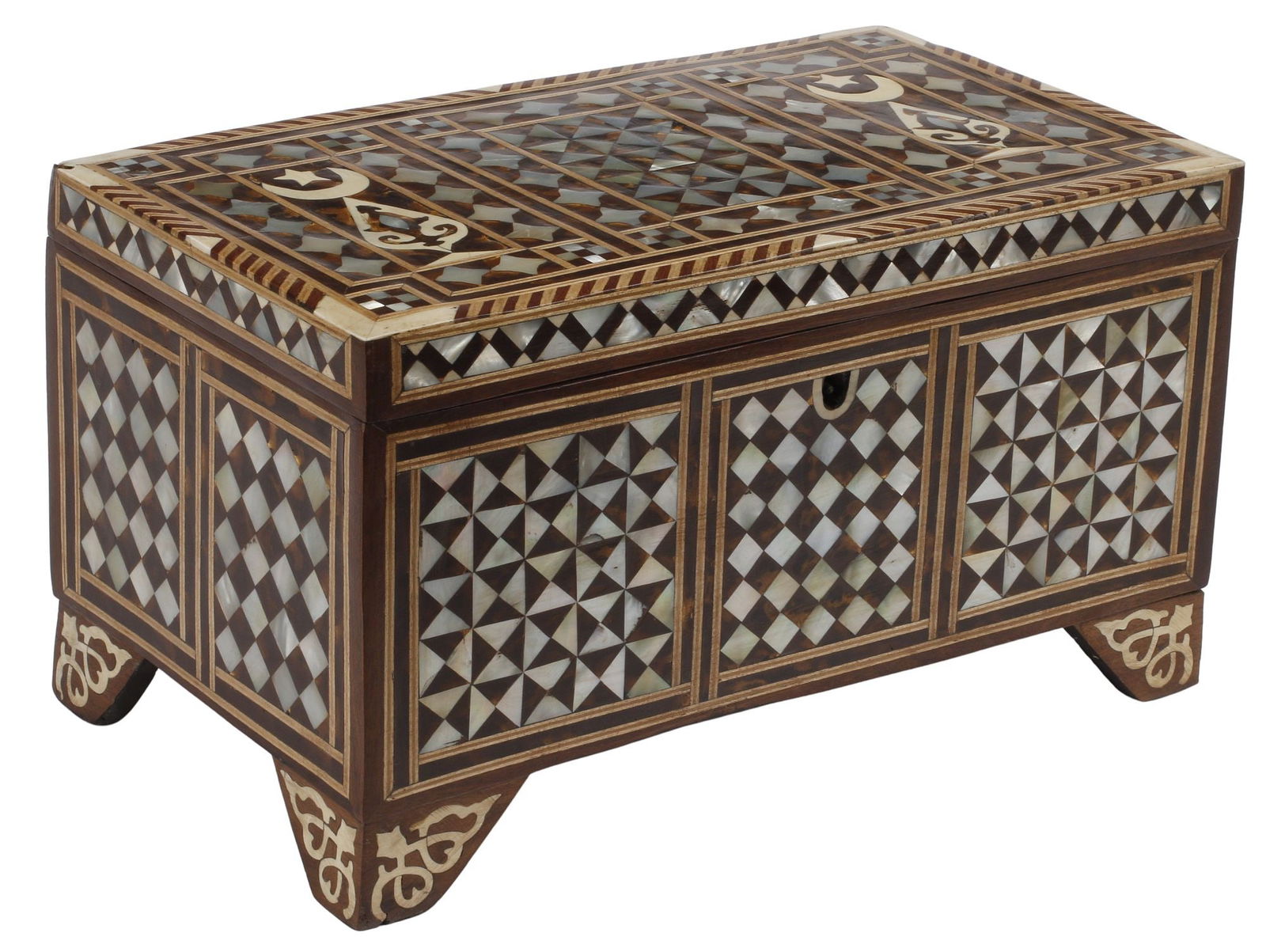 MOORISH STYLE SHELL & BONE INLAID TABLE BOX (1 of 4)