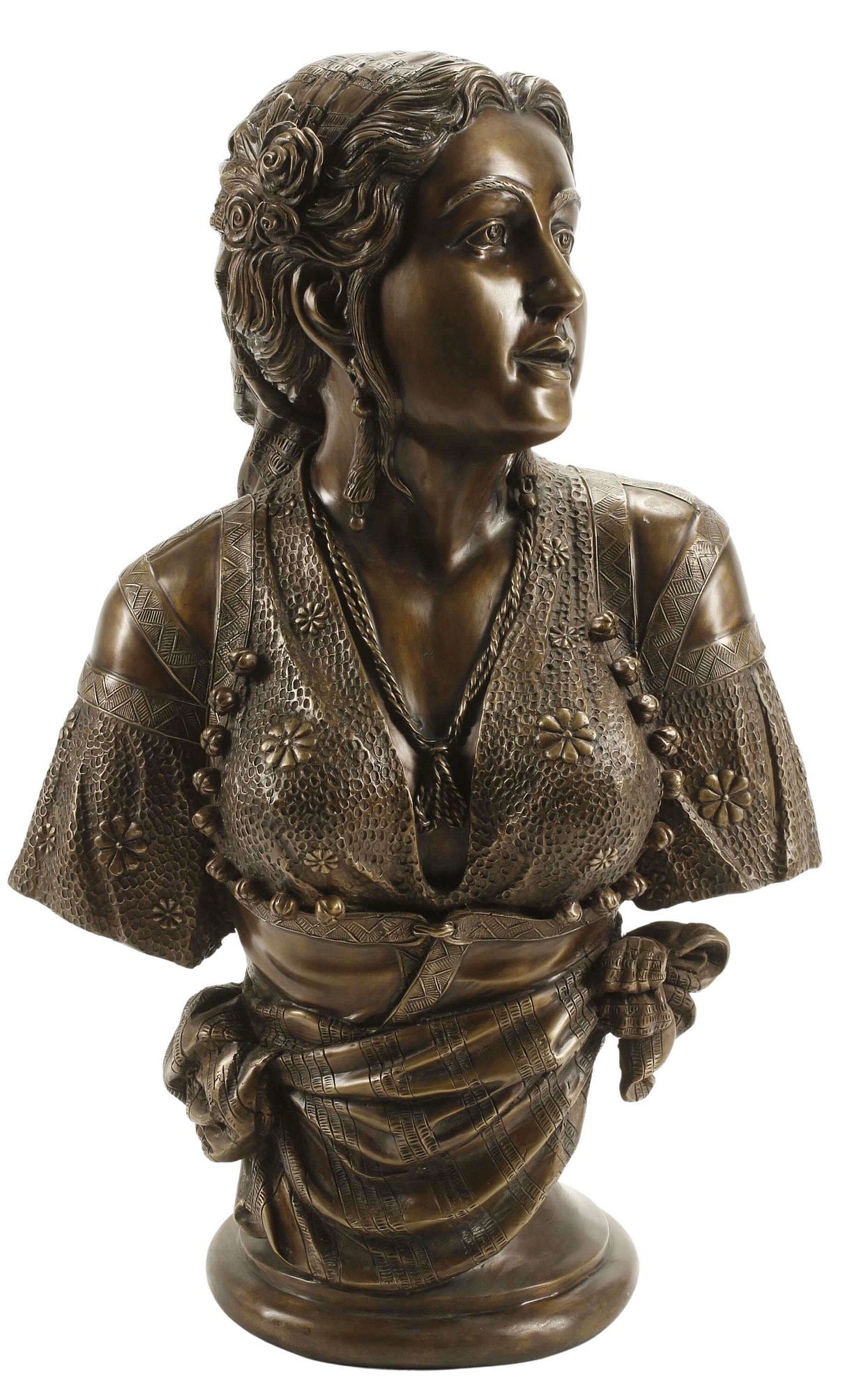 LARGE PATINATED BRONZE SCULPTURE, FEMALE BUST, 32"H (1 of 5)