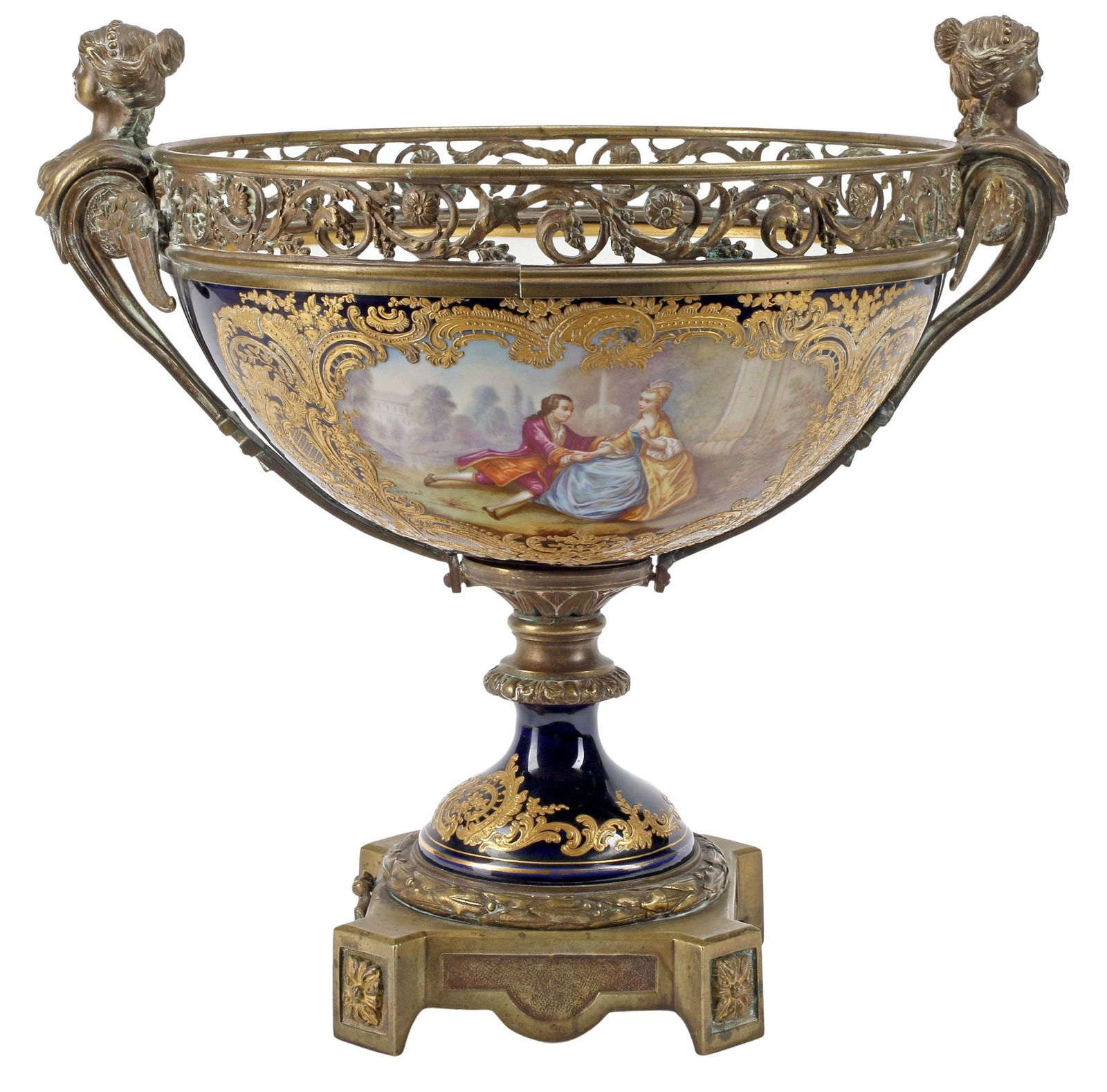 SEVRES STYLE ORMOLU-MOUNTED PORCELAIN CENTERPIECE COMPOTE (1 of 8)
