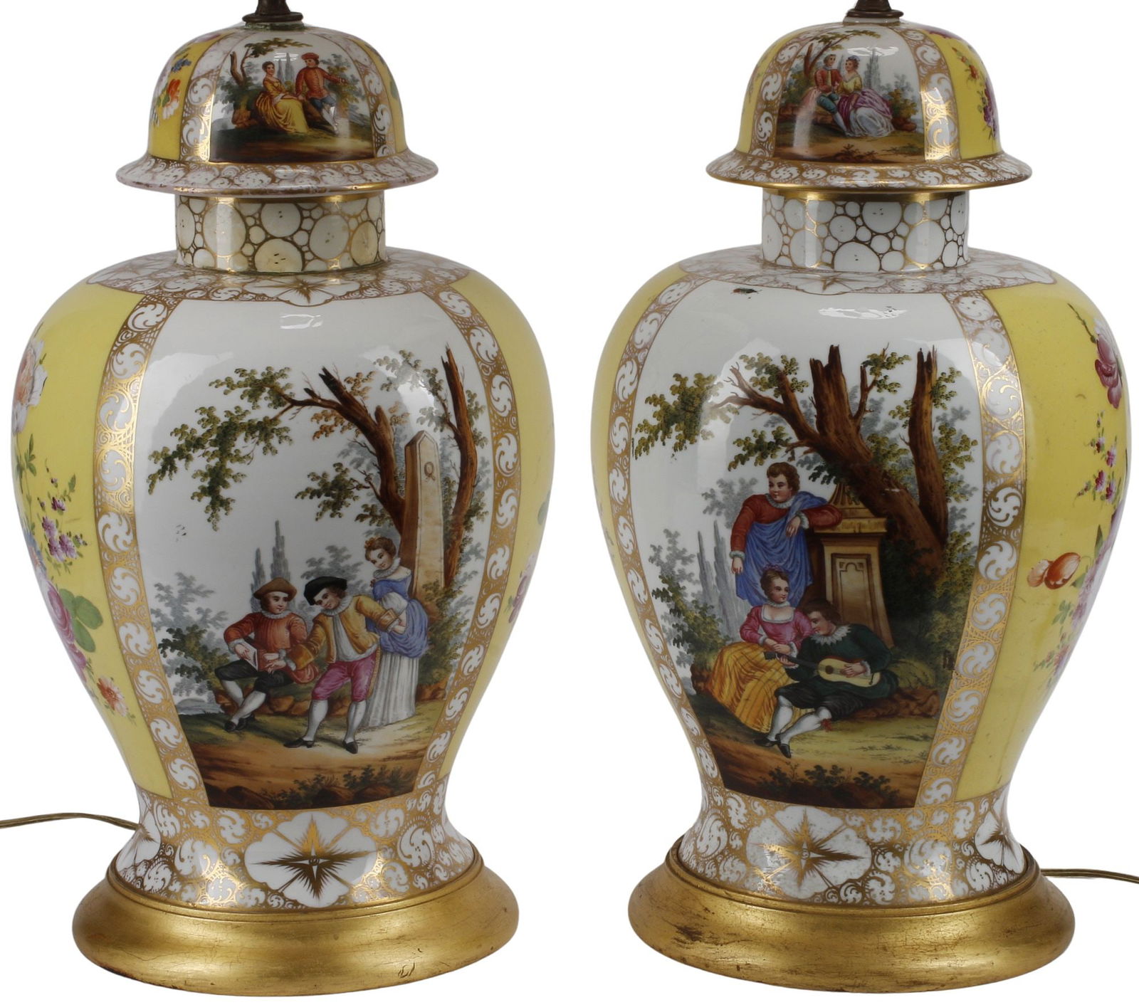 (2) DRESDEN PARCEL-GILT PORCELAIN JARS CONVERTED TO 2-LIGHT TABLE LAMPS (1 of 8)