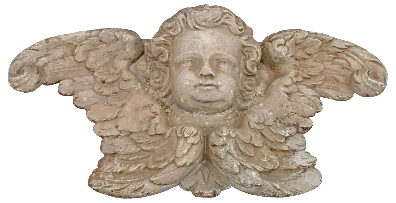 ITALIAN CARVED & PAINTED WOOD CHERUB ARCHITECTURAL WALL PLAQUE (1 of 4)