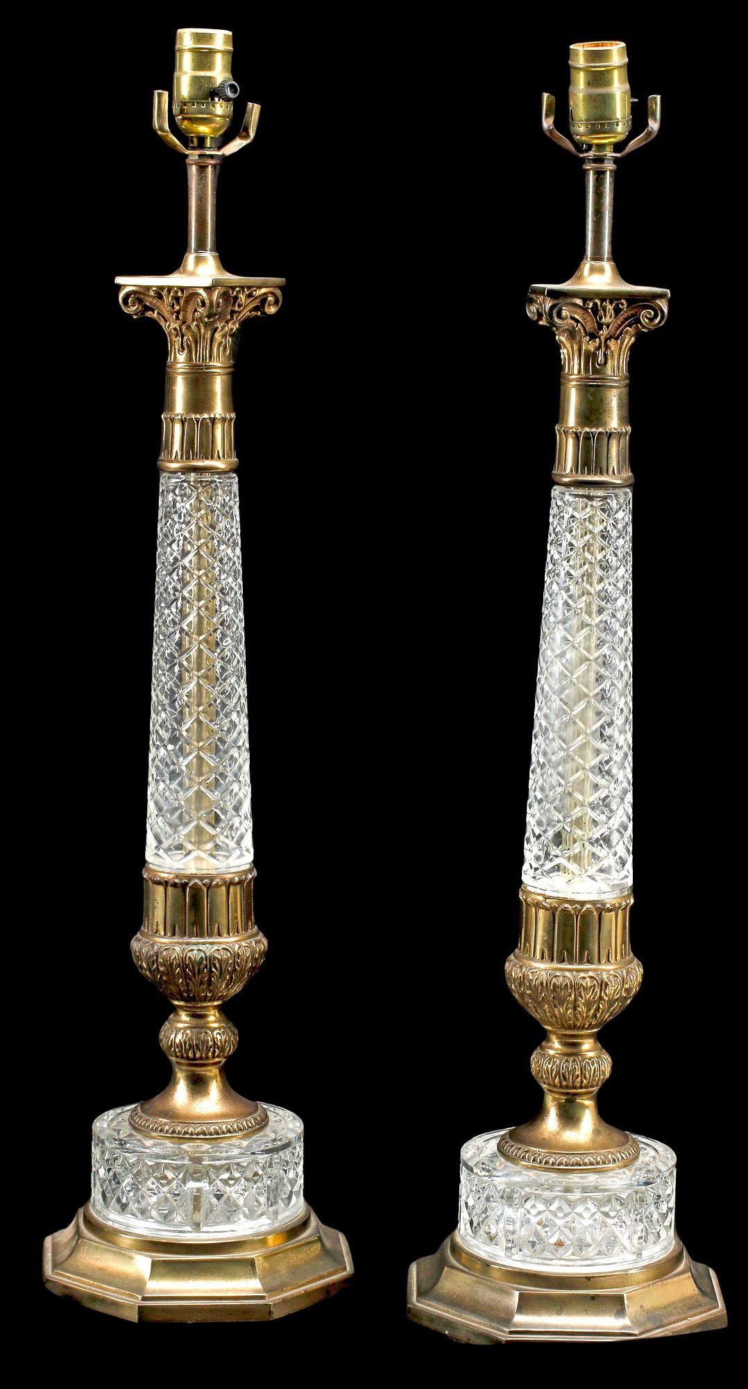 (2) EMPIRE STYLE ORMOLU & CUT CRYSTAL 1-LIGHT TABLE LAMPS (1 of 5)