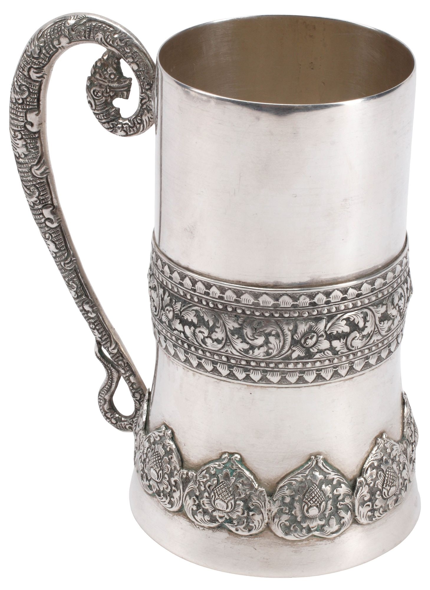 ASIAN .900 SILVER FOLIATE CHASED CUP / MUG (1 of 4)